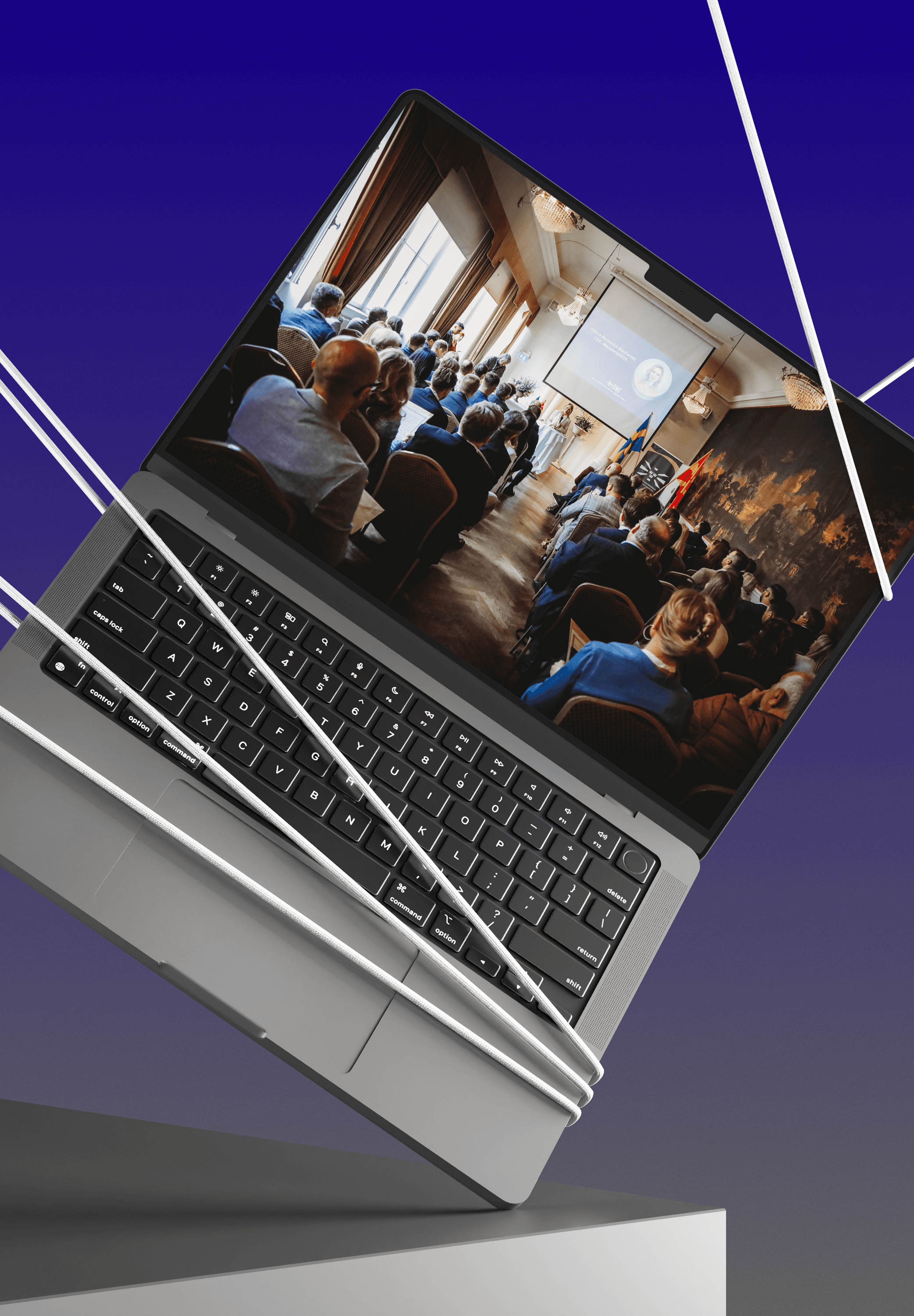 A laptop displaying a photograph from a Nordgate-connected business event